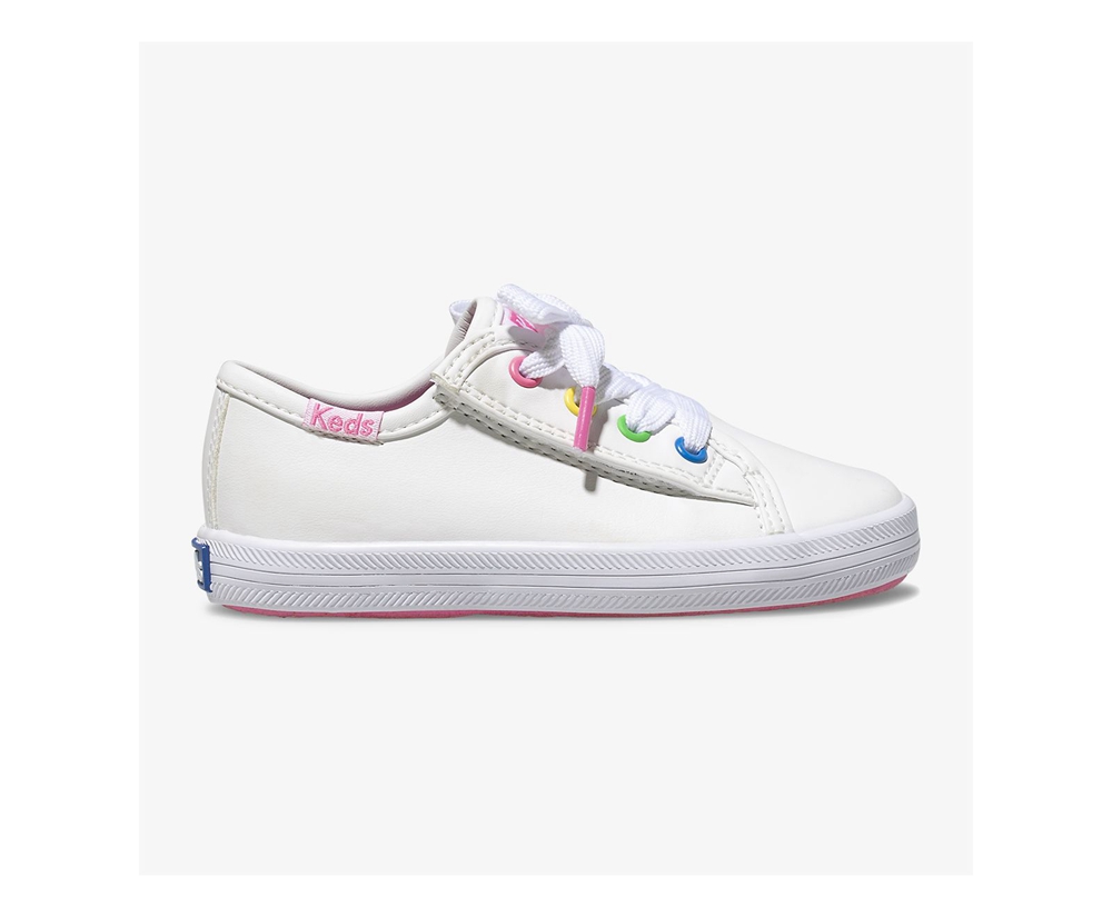 Πανινα Παπουτσια Παιδικα - Keds Kickstart Multi-Color Eyelets Jr. - Λευκα - NQBKE0467